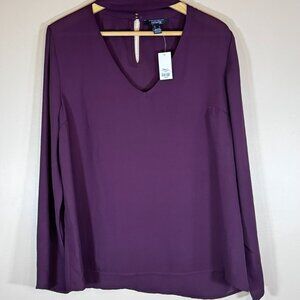 #173 NWT Women's Streetwear Society Long Sleeve Split Neck Blouse, Plum, Size XL